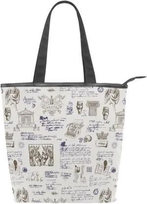 Large Capacity Handbag Shoulder Bag Vintage Pattern Tote Bag for Women Daily Outings Top Handle Zipper
