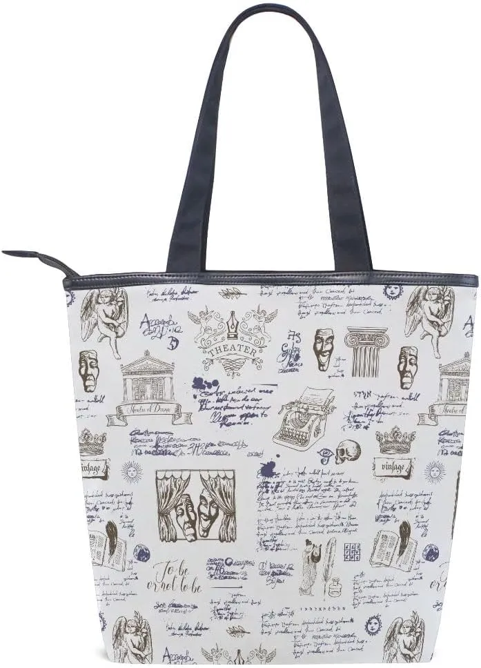 Large Capacity Handbag Shoulder Bag Vintage Pattern Tote Bag for Women Daily Outings Top Handle Zipper