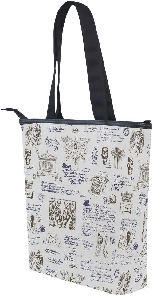 Large Capacity Handbag Shoulder Bag Vintage Pattern Tote Bag for Women Daily Outings Top Handle Zipper