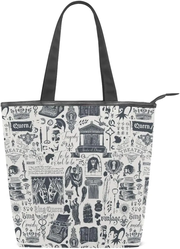 Large Capacity Handbag Shoulder Bag Vintage Pattern Tote Bag for Women Daily Outings Top Handle Zipper