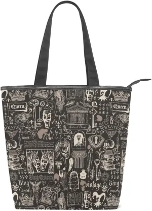 Large Capacity Handbag Shoulder Bag Vintage Pattern Tote Bag for Women Daily Outings Top Handle Zipper