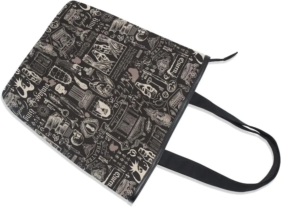 Large Capacity Handbag Shoulder Bag Vintage Pattern Tote Bag for Women Daily Outings Top Handle Zipper