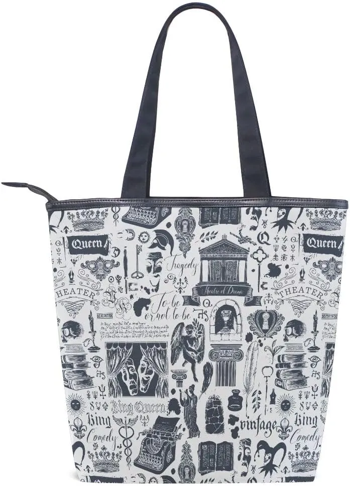 Large Capacity Handbag Shoulder Bag Vintage Pattern Tote Bag for Women Daily Outings Top Handle Zipper