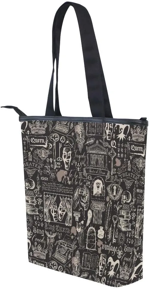 Large Capacity Handbag Shoulder Bag Vintage Pattern Tote Bag for Women Daily Outings Top Handle Zipper