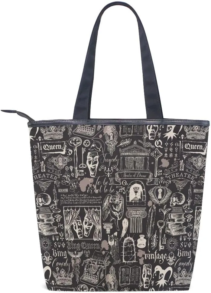 Large Capacity Handbag Shoulder Bag Vintage Pattern Tote Bag for Women Daily Outings Top Handle Zipper