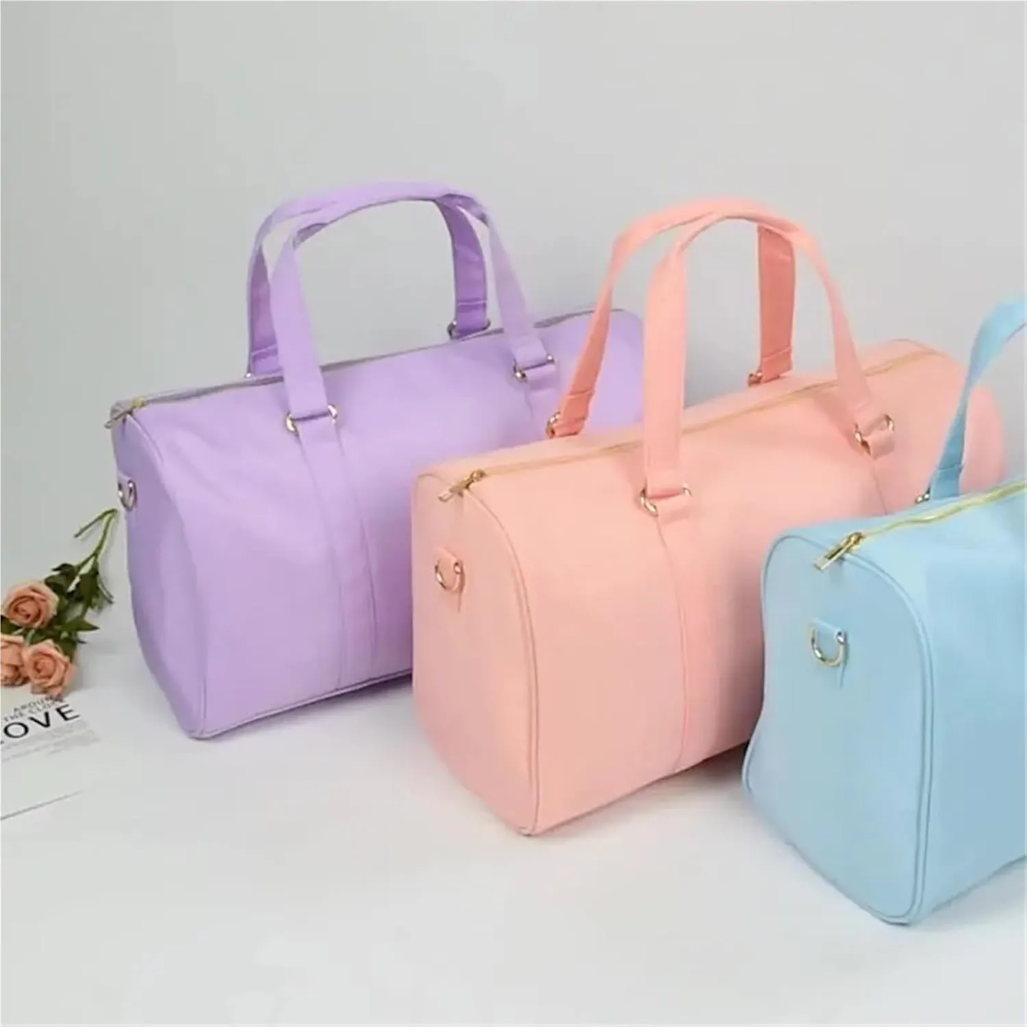 Large Capacity Nylon Waterproof Fashion Duffle Bags Shoulder Handbag Office Fitness Travel Unisex(Pink)