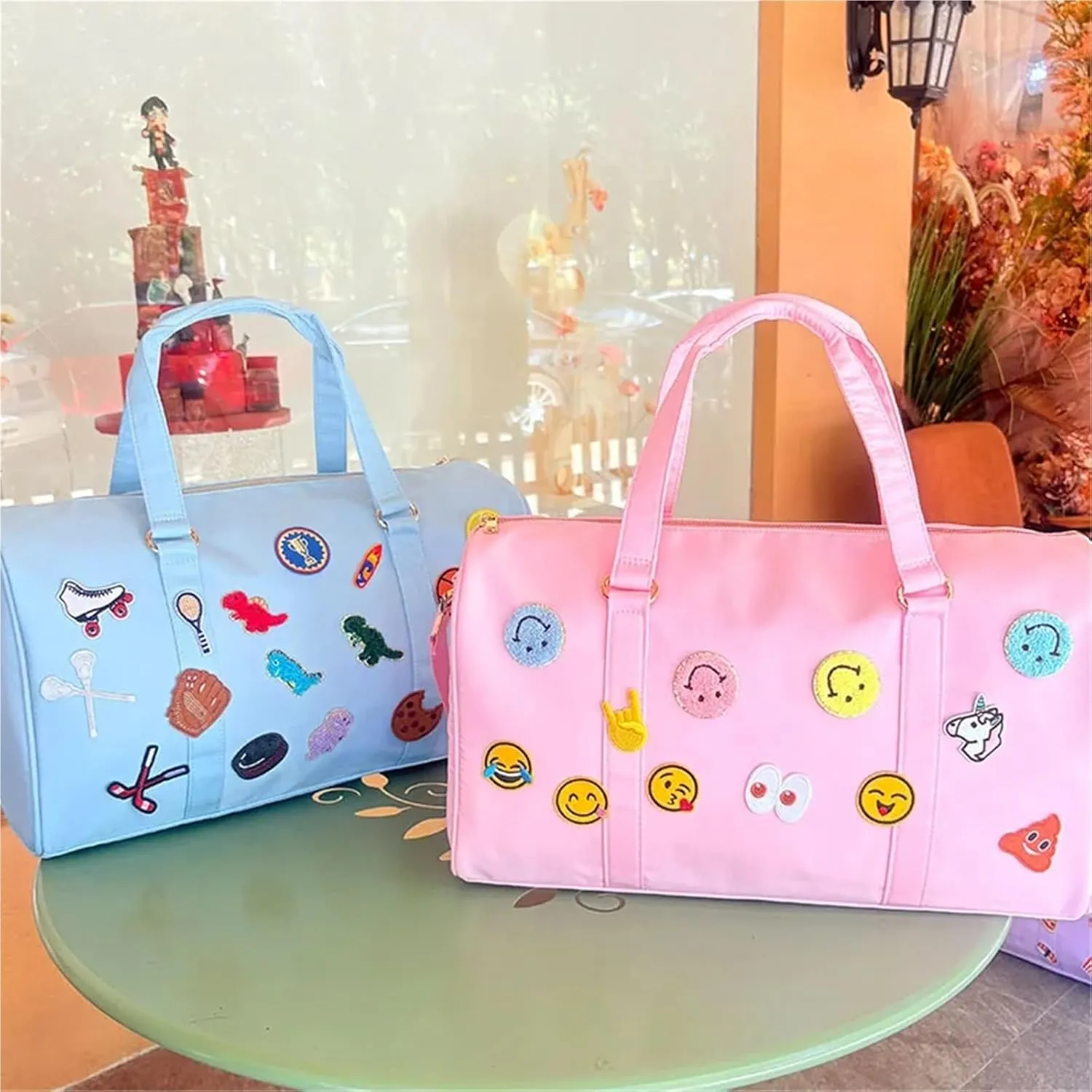 Large Capacity Nylon Waterproof Fashion Duffle Bags Shoulder Handbag Office Fitness Travel Unisex(Pink)