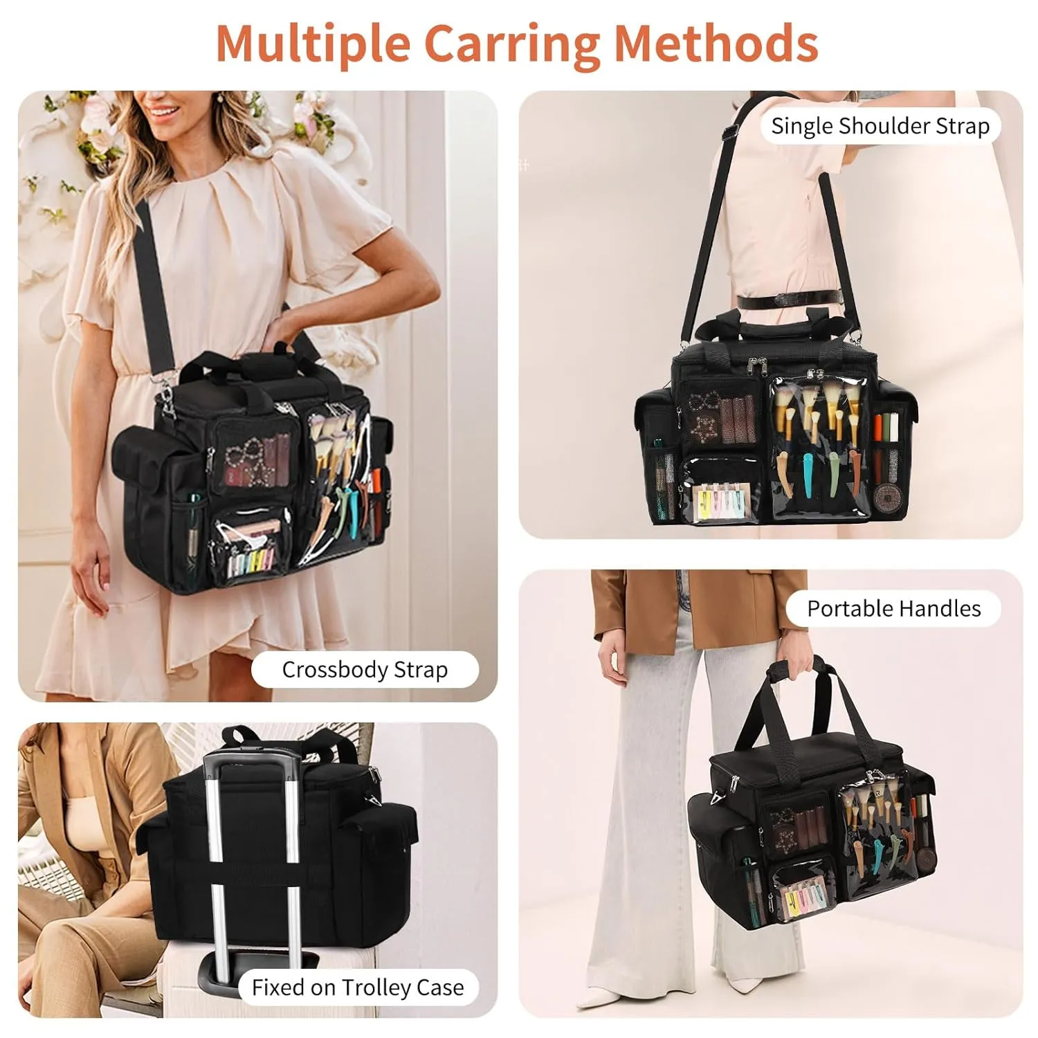 Large Hairstylist Traveling Bag, Hair Tool Organizer with Removeable Dividers, Hairdresser Hair Tools Travel Bag with Multi Pockets, Professional Makeup Artist Bag with Shoulder Strap