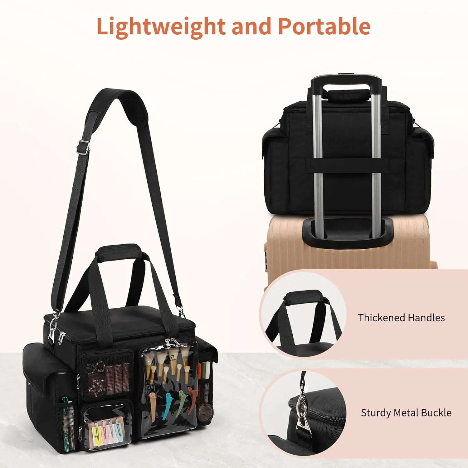Large Hairstylist Traveling Bag, Hair Tool Organizer with Removeable Dividers, Hairdresser Hair Tools Travel Bag with Multi Pockets, Professional Makeup Artist Bag with Shoulder Strap