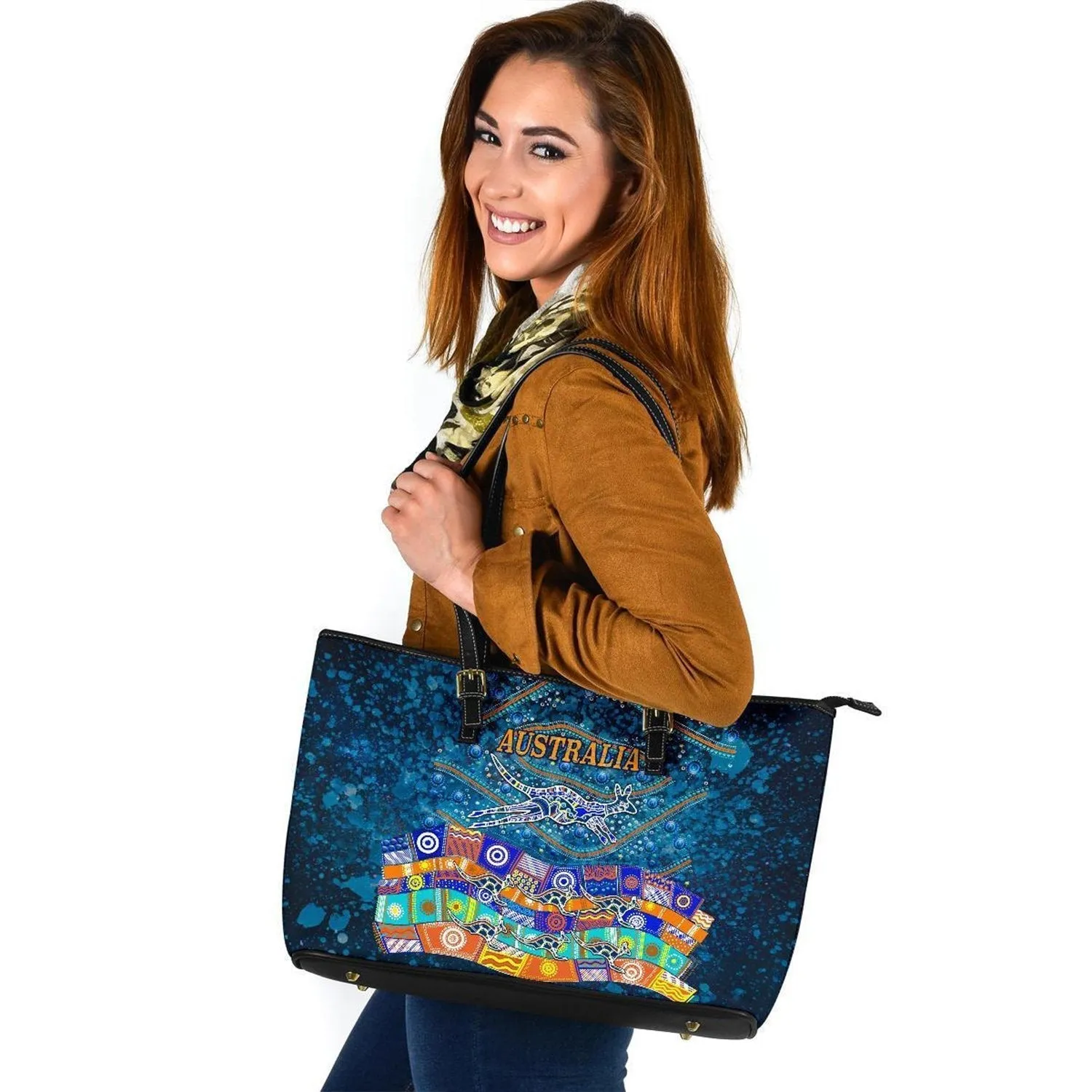 Large Leather Totes - Kangaroo Dreaming