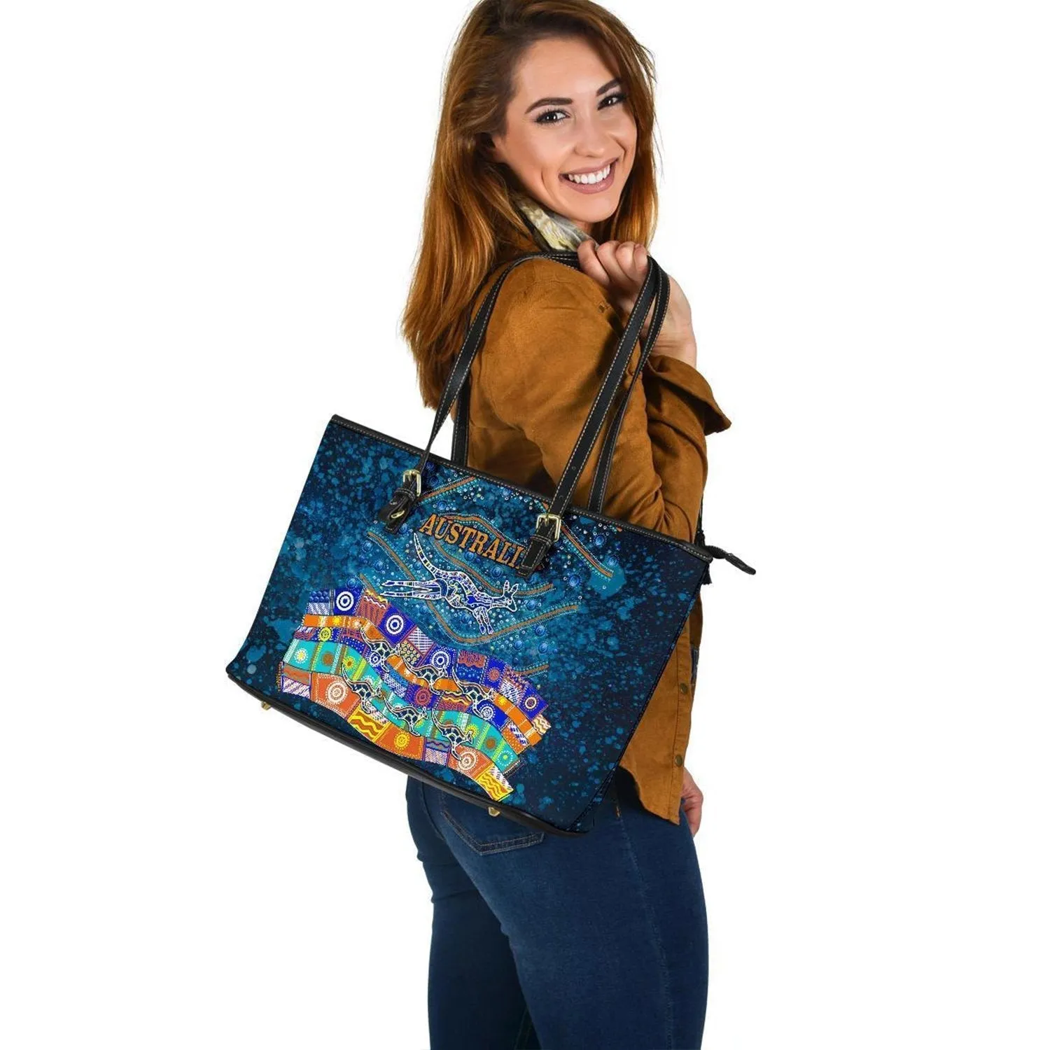 Large Leather Totes - Kangaroo Dreaming
