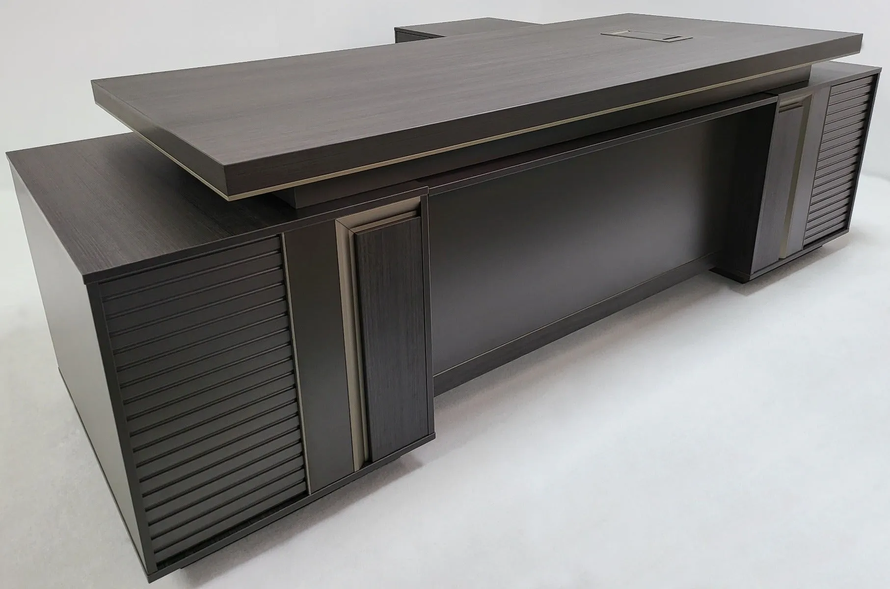 Large Modern Grey Oak Corner Executive Office Desk with Built in Storage - 2800mm -BWJ-HD0128