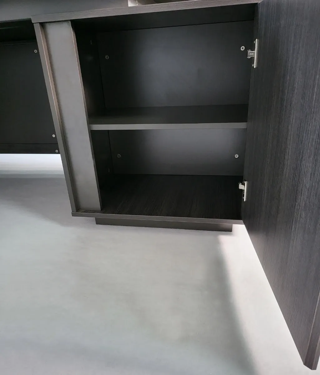 Large Modern Grey Oak Corner Executive Office Desk with Built in Storage - 2800mm -BWJ-HD0128