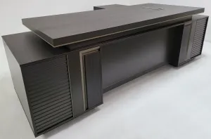 Large Modern Grey Oak Corner Executive Office Desk with Built in Storage - 2800mm -BWJ-HD0128