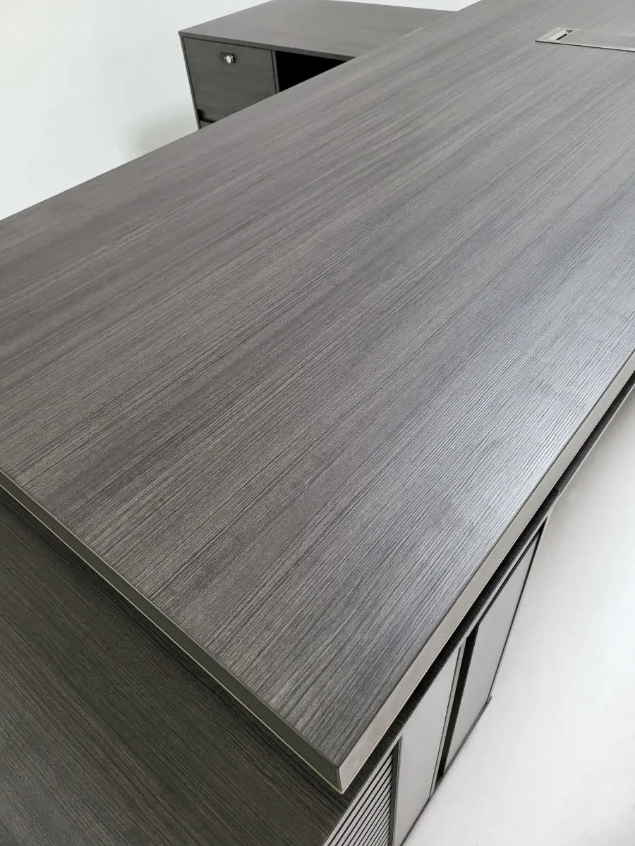 Large Modern Grey Oak Corner Executive Office Desk with Built in Storage - 2800mm -BWJ-HD0128