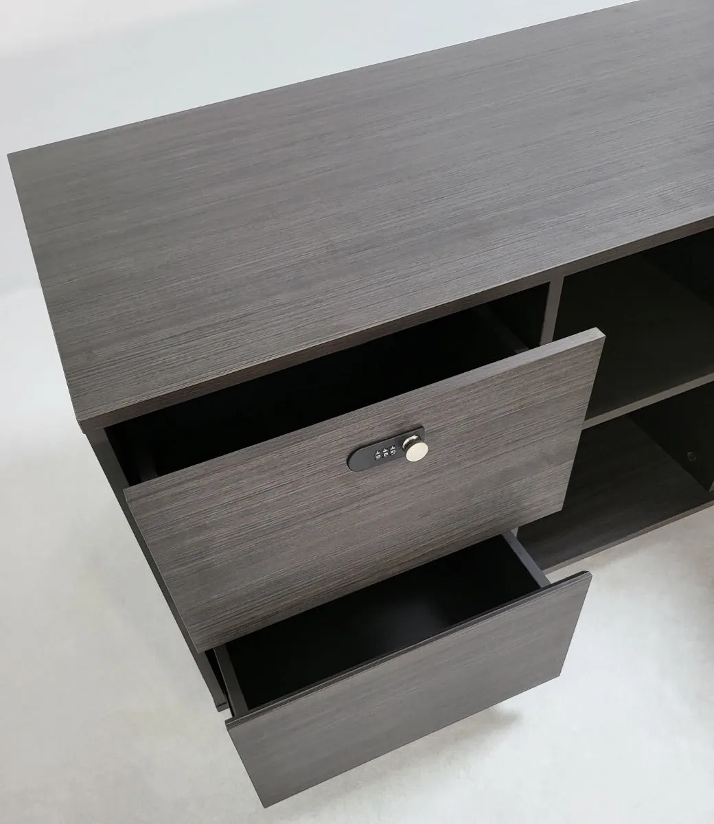 Large Modern Grey Oak Corner Executive Office Desk with Built in Storage - 2800mm -BWJ-HD0128