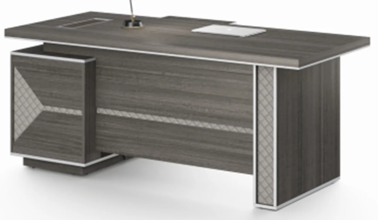 Large Modern Grey Oak Executive Corner Office Desk with Stylish Grey Leather Design - 2400mm - DG25-D01