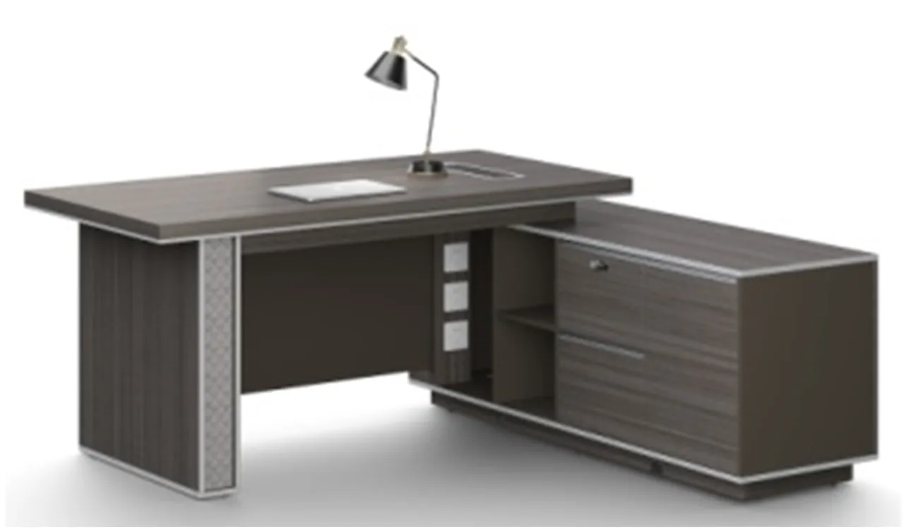 Large Modern Grey Oak Executive Corner Office Desk with Stylish Grey Leather Design - 2400mm - DG25-D01