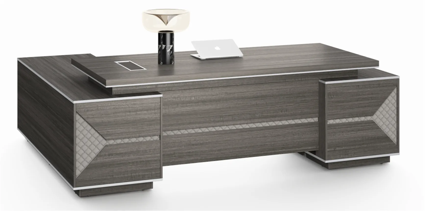 Large Modern Grey Oak Executive Corner Office Desk with Stylish Grey Leather Design - With Cupboard and Return - 2400mm - DG25-D02