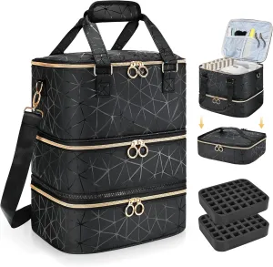 Large Nail Polish Organizer Bag Holds 84 Bottles Nail Polish and a Nail Lamp, PU Leather Nail Kit Storage Carrying Case, Removable Portable Travel Nail Art Tool Storage