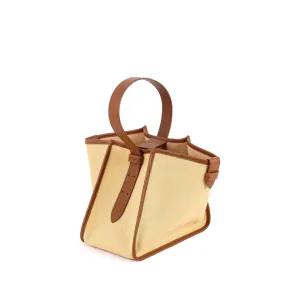 Large Square Commuter Tote Bag | Top Handle Bag in Canvas & Leather _ Brown & Khaki