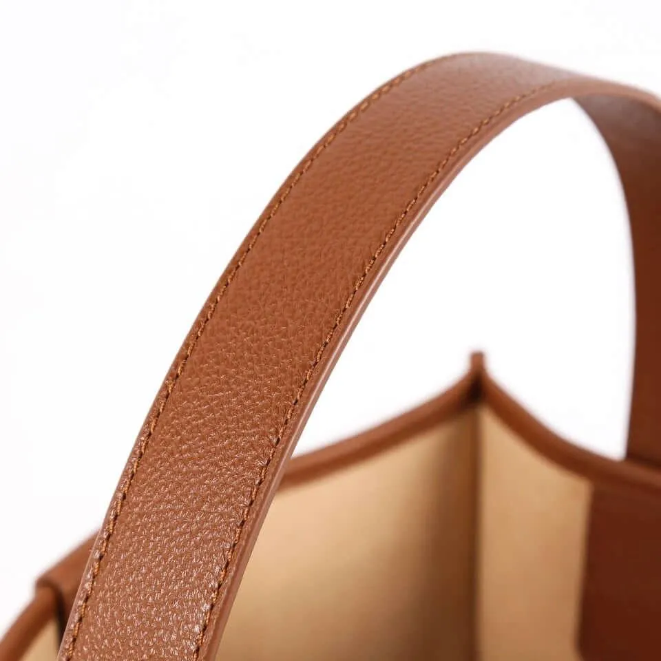Large Square Commuter Tote Bag | Top Handle Bag in Canvas & Leather _ Brown & Khaki