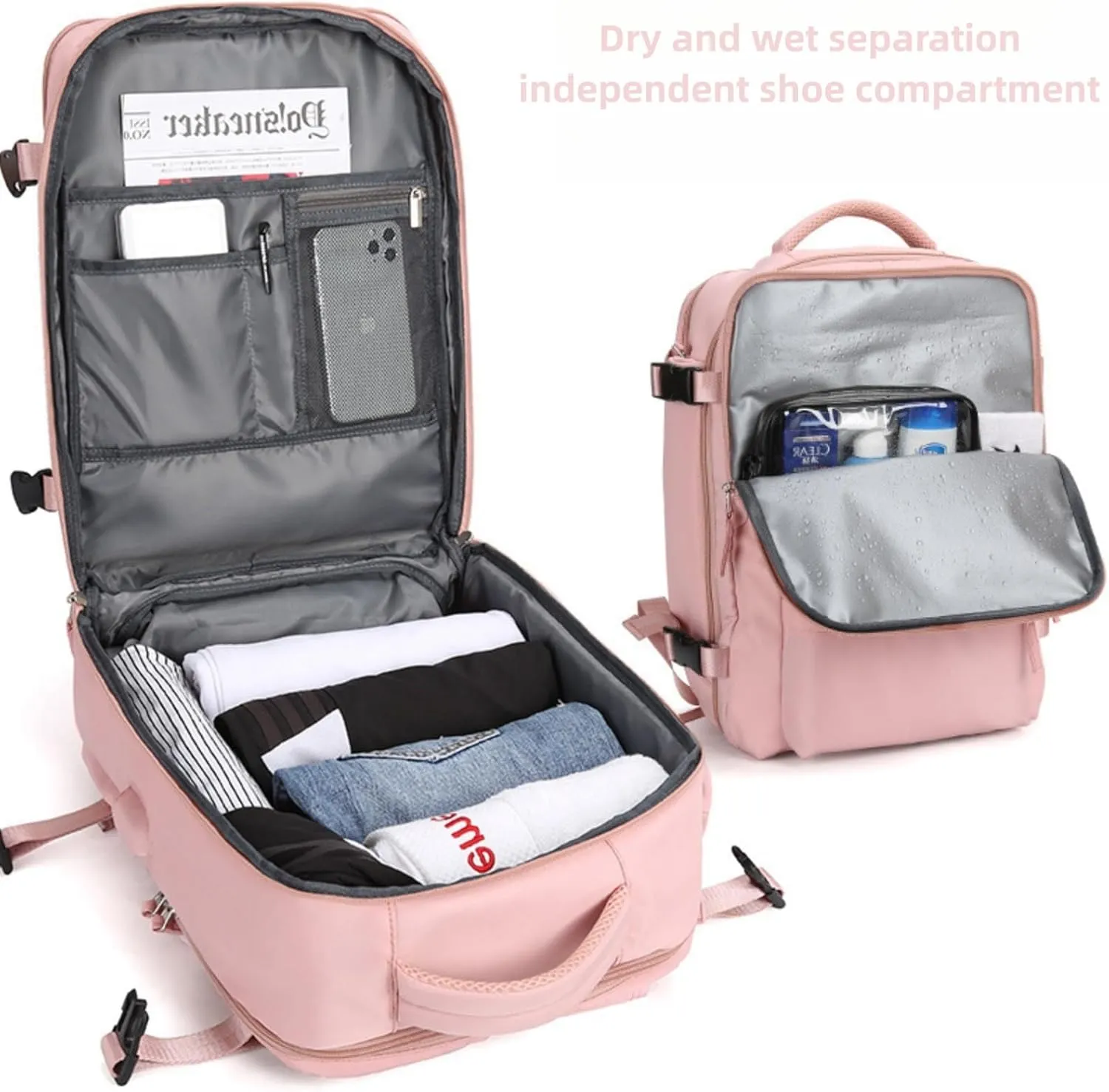 Large Travel Backpack for Women Waterproof Outdoor Hiking Backpack with USB Charging Port Shoes Compartment