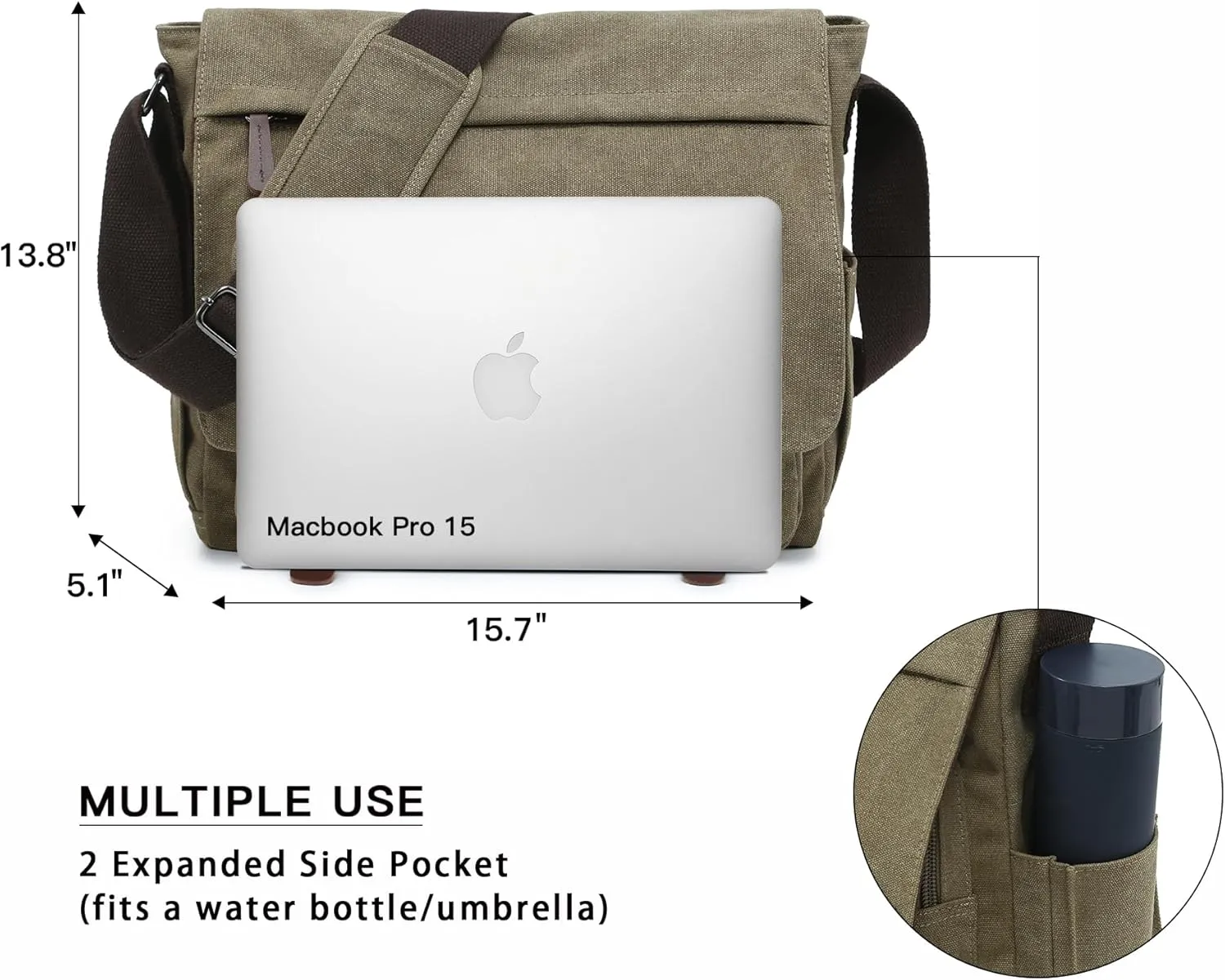 Large Vintage Canvas Messenger Shoulder Bag Travel Crossbody Purse Briefcase Business Bag for 15inch Laptop