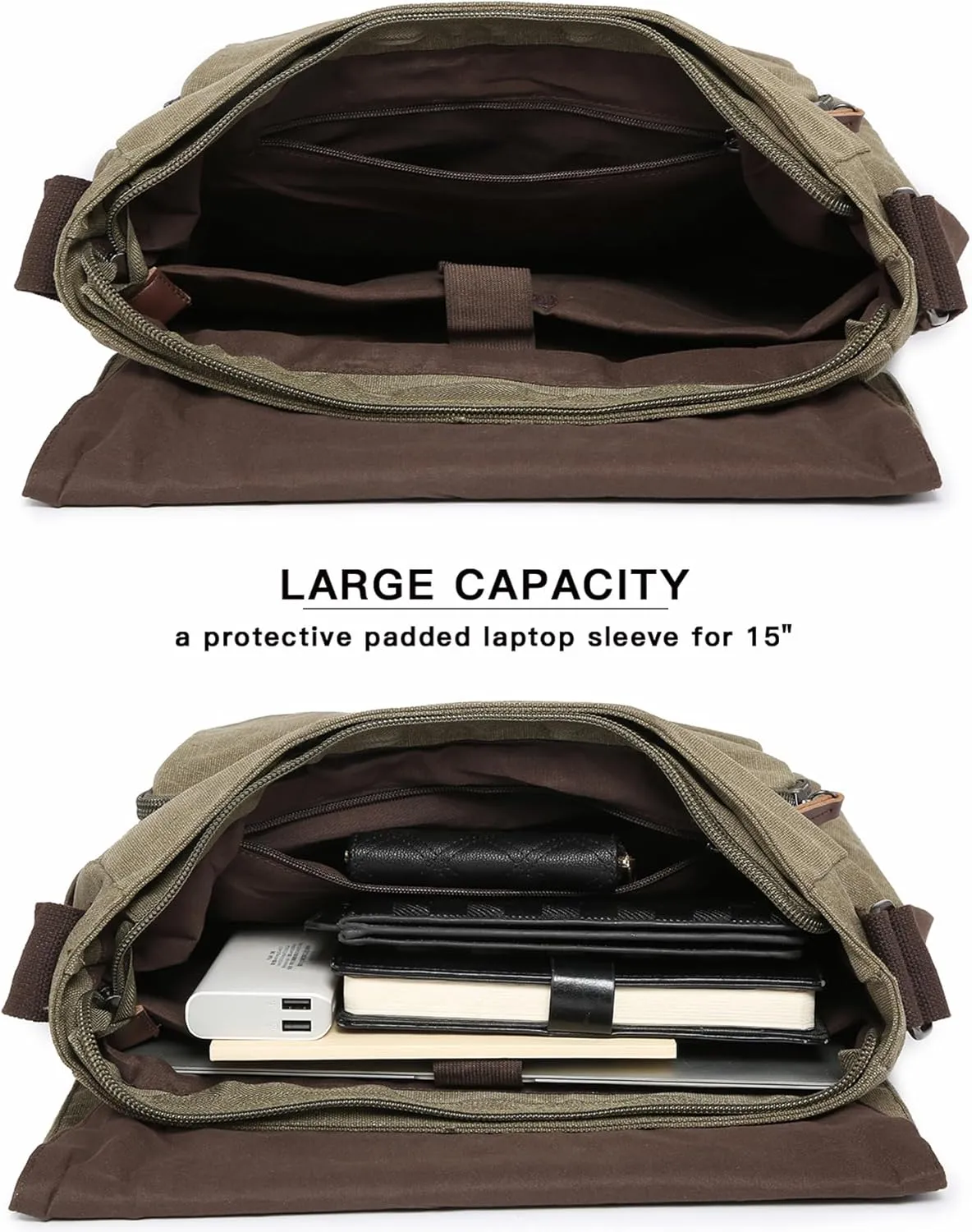 Large Vintage Canvas Messenger Shoulder Bag Travel Crossbody Purse Briefcase Business Bag for 15inch Laptop