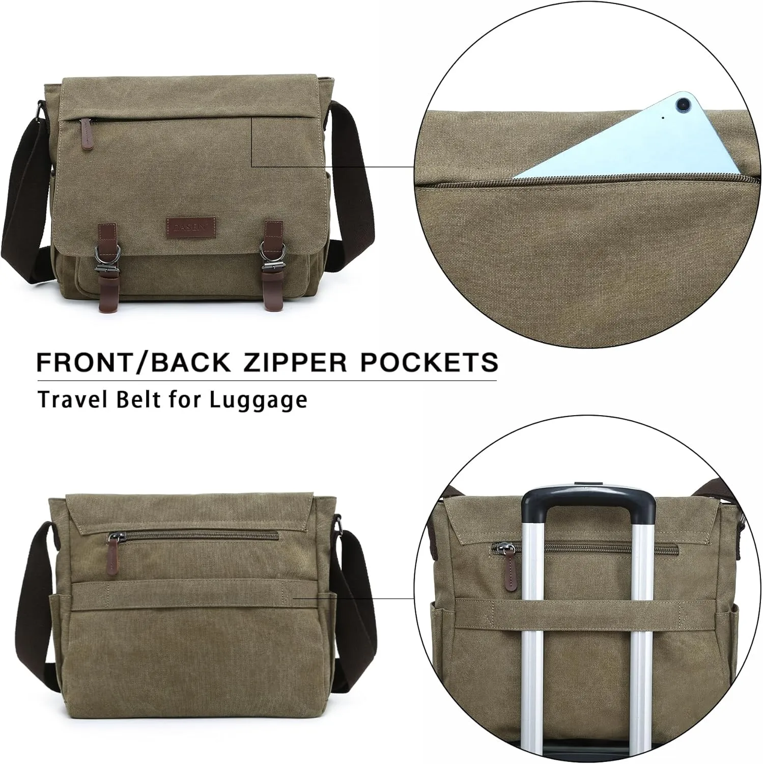 Large Vintage Canvas Messenger Shoulder Bag Travel Crossbody Purse Briefcase Business Bag for 15inch Laptop