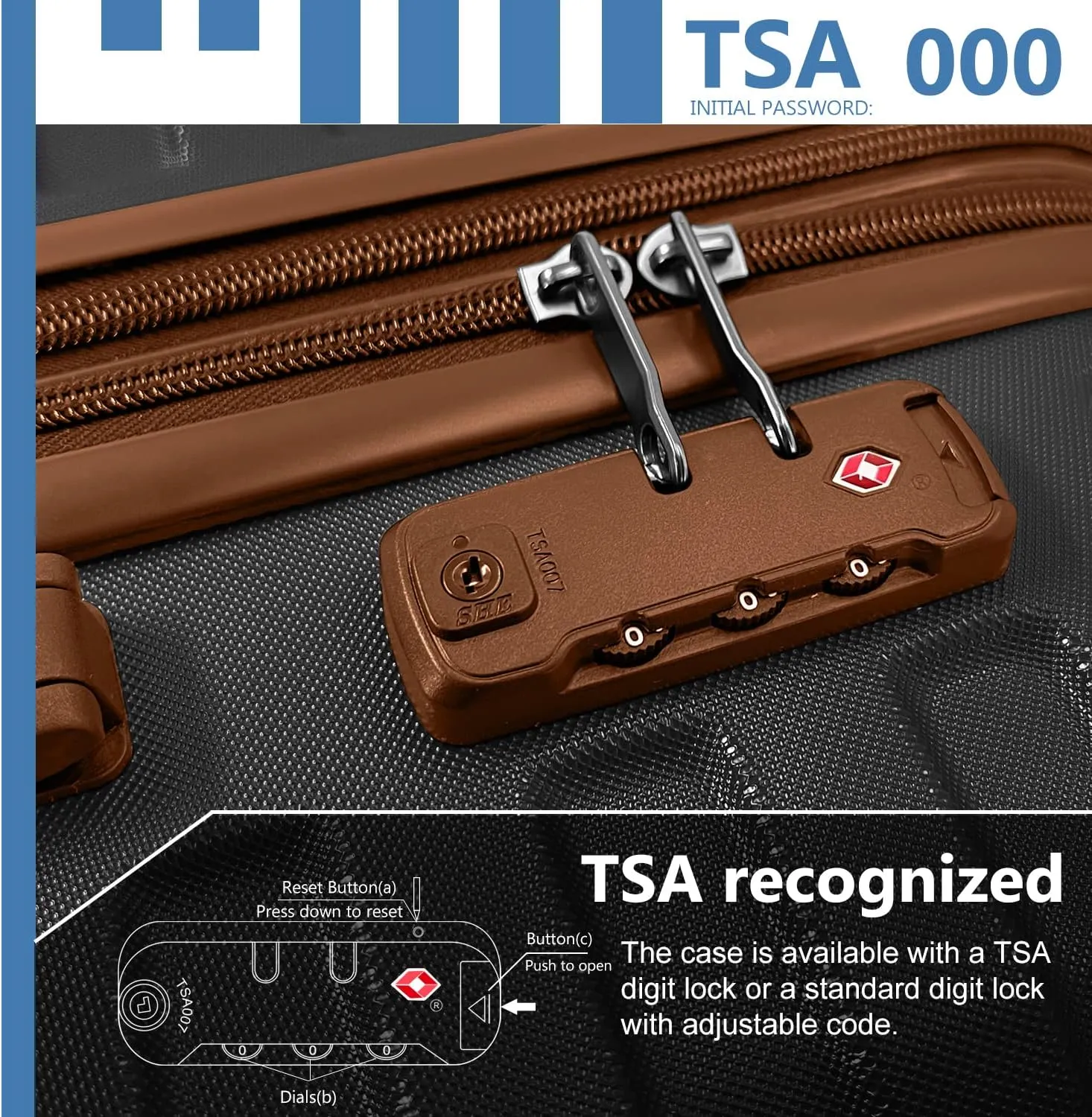 LARVENDER Luggage Sets for Women 5 Piece Hardside Expandable Suitcases with Wheels TSA Lock, Lightweight Travel Carry On Suitcase Set with Cosmetic Case, Black Brown