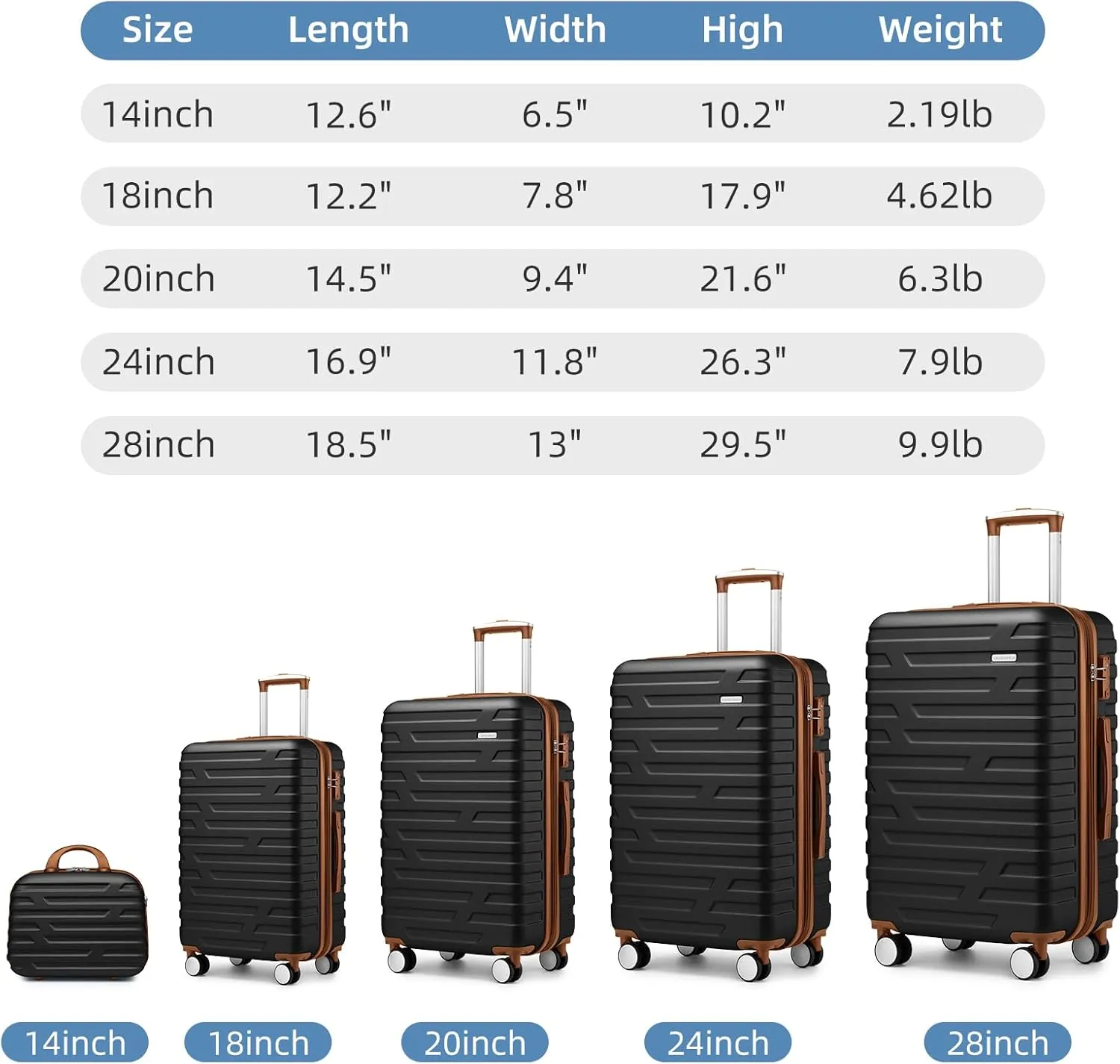 LARVENDER Luggage Sets for Women 5 Piece Hardside Expandable Suitcases with Wheels TSA Lock, Lightweight Travel Carry On Suitcase Set with Cosmetic Case, Black Brown