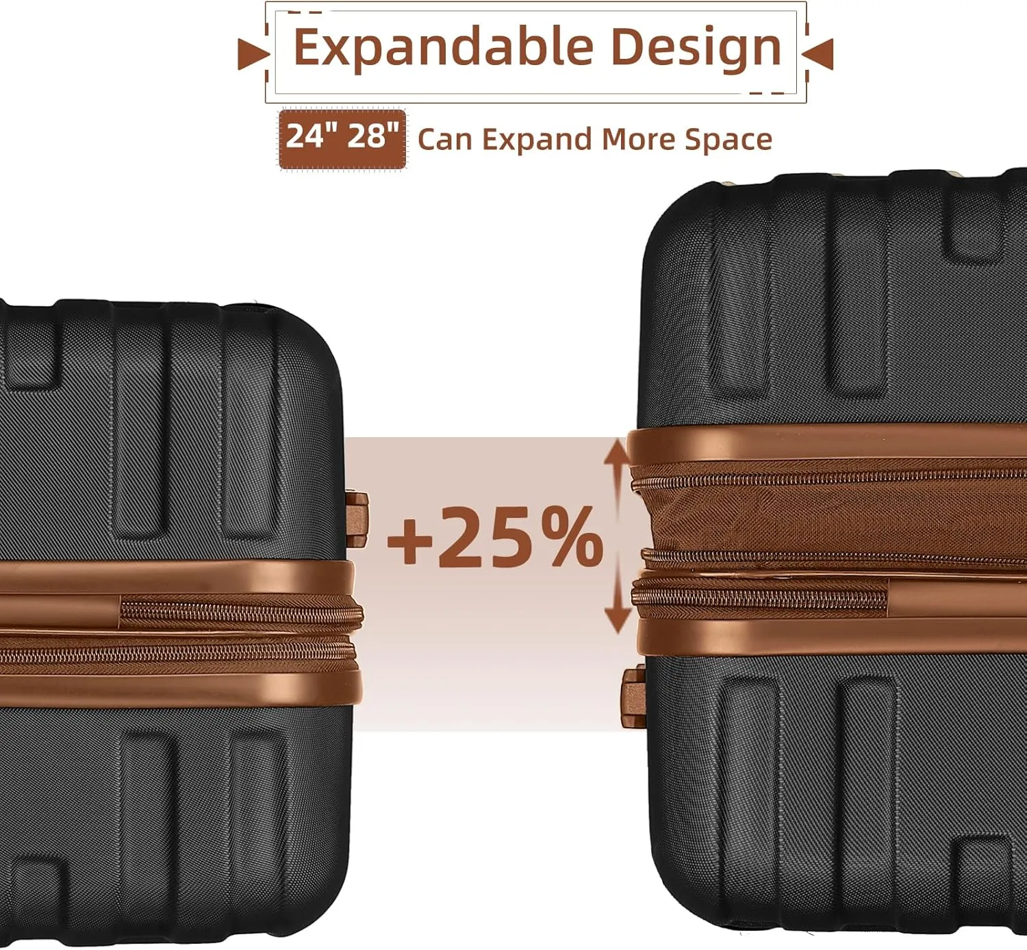 LARVENDER Luggage Sets for Women 5 Piece Hardside Expandable Suitcases with Wheels TSA Lock, Lightweight Travel Carry On Suitcase Set with Cosmetic Case, Black Brown