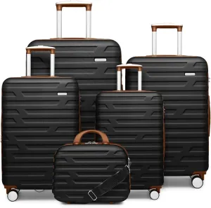 LARVENDER Luggage Sets for Women 5 Piece Hardside Expandable Suitcases with Wheels TSA Lock, Lightweight Travel Carry On Suitcase Set with Cosmetic Case, Black Brown