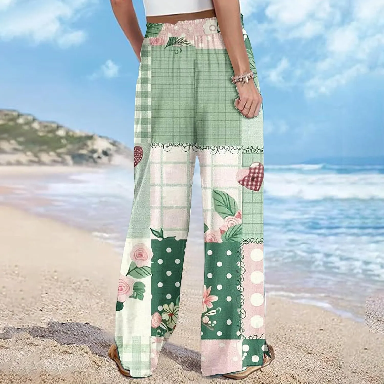 Lastesso Wide Leg Pants Women Casual Flowy Palazzo Pants High Waist Ethnic Style Fashion Falll Clothes Soft Lounge Pants