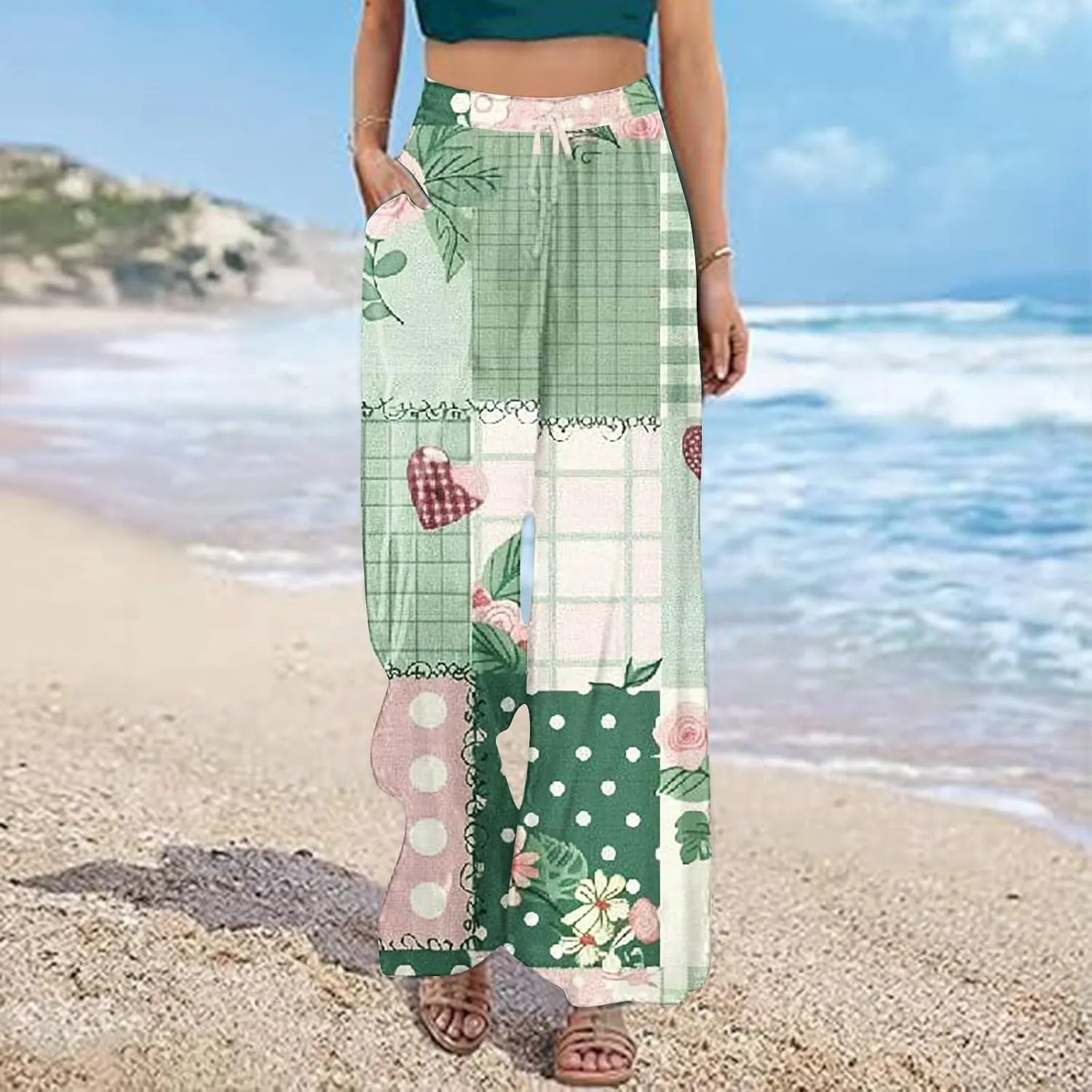 Lastesso Wide Leg Pants Women Casual Flowy Palazzo Pants High Waist Ethnic Style Fashion Falll Clothes Soft Lounge Pants