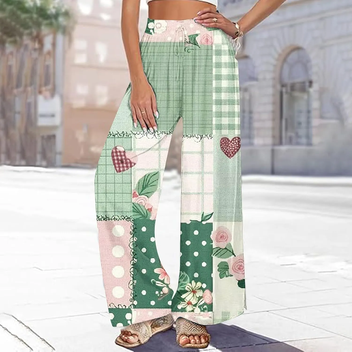 Lastesso Wide Leg Pants Women Casual Flowy Palazzo Pants High Waist Ethnic Style Fashion Falll Clothes Soft Lounge Pants