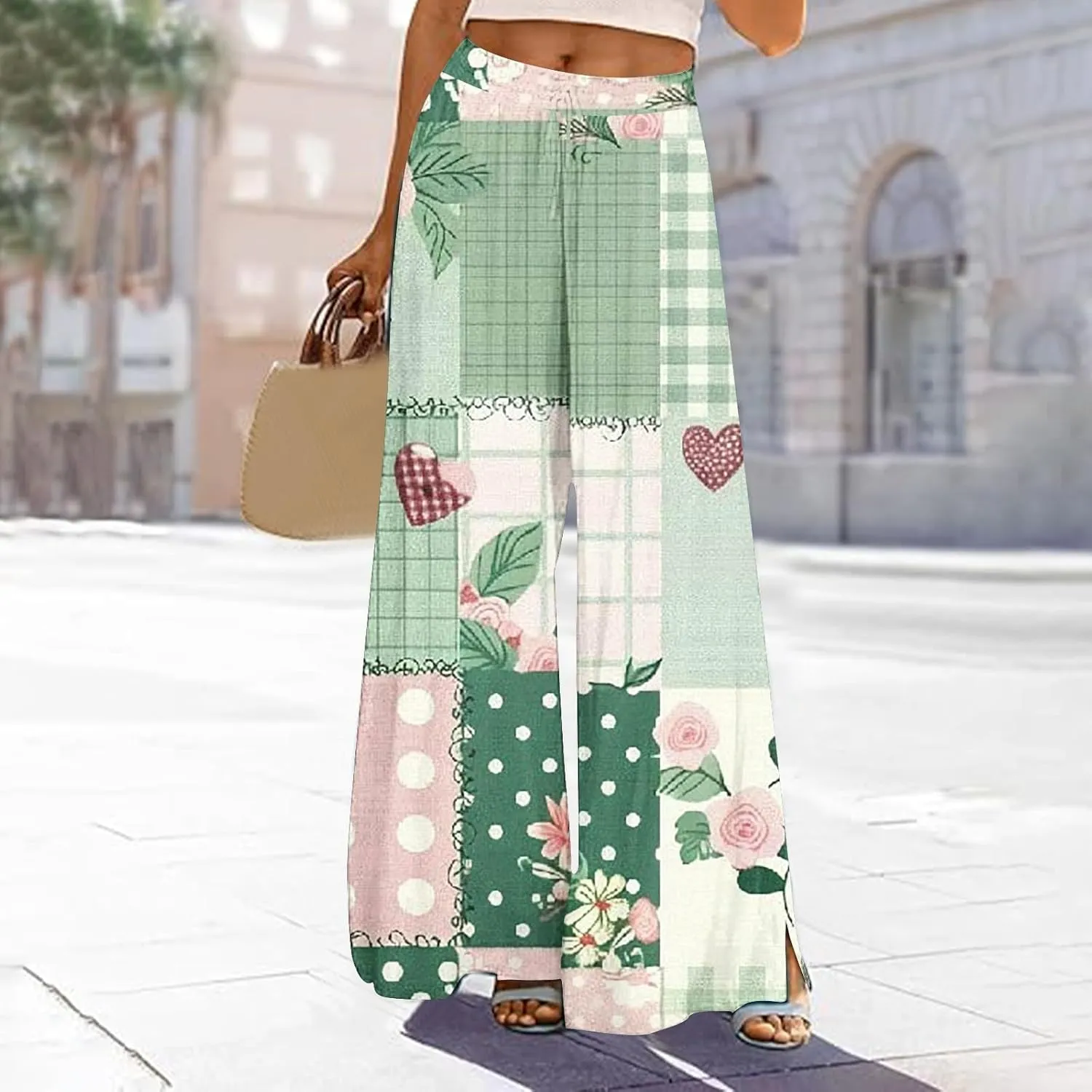 Lastesso Wide Leg Pants Women Casual Flowy Palazzo Pants High Waist Ethnic Style Fashion Falll Clothes Soft Lounge Pants