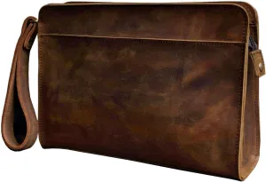 Le'aokuu Men Leather Business Briefcase Clutch Hand Under Arm Bag Male Organizer Wallet Tablets Case (2753 Brown)