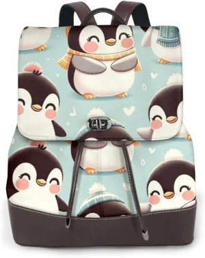 Leather Backpack Purse For Women Cute-Emperor-Penguin Fashionable Multi-Functional Large Capacity Backpack For Daily Use, Travel, And Business