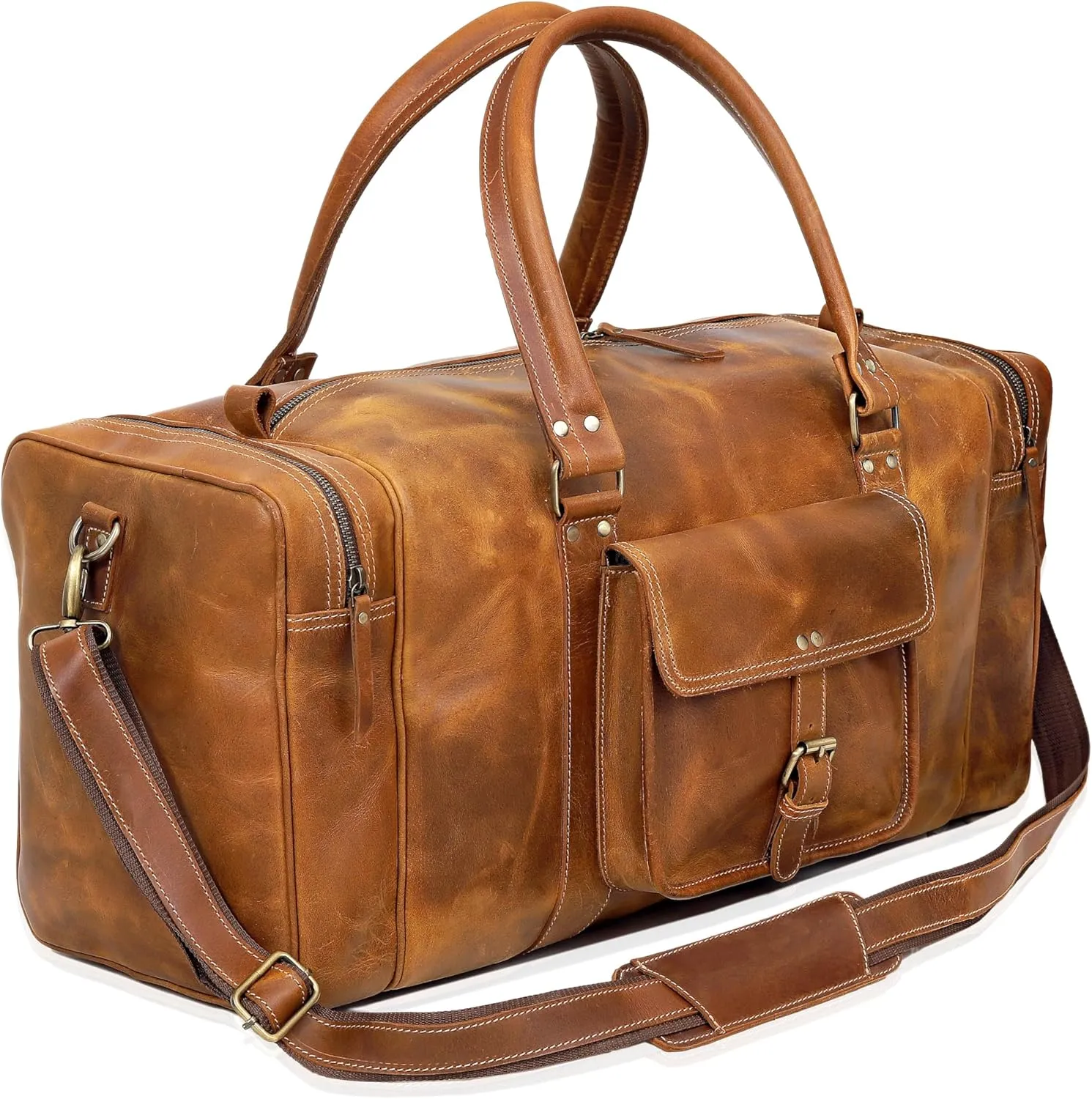 Leather Duffel Bag for Men and Women, Full Grain Leather Travel Duffel Bag, Sports Duffel Bag Men, Overnight Weekender Bag Carry on Cabin Bag Luggage Bag Handmade Leather Duffle 24 inches