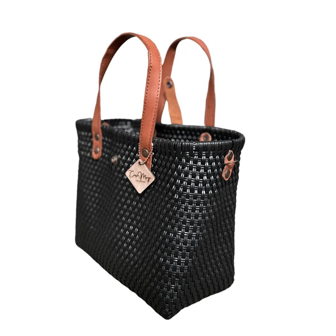 Leather Handles Tote - Black