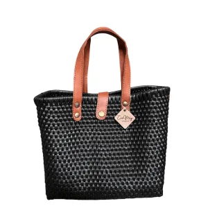 Leather Handles Tote - Black