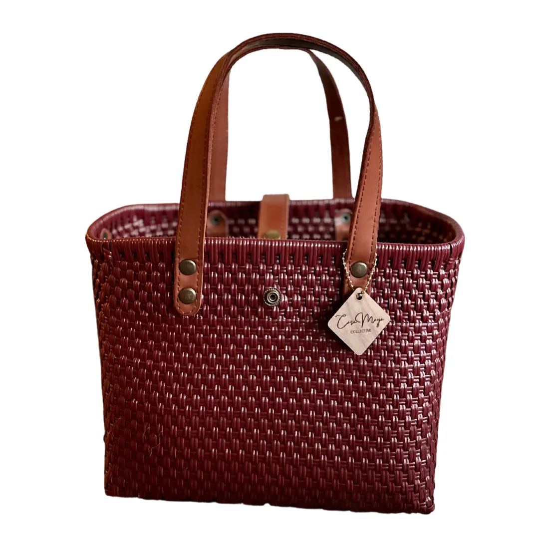 Leather Handles Tote - Maroon