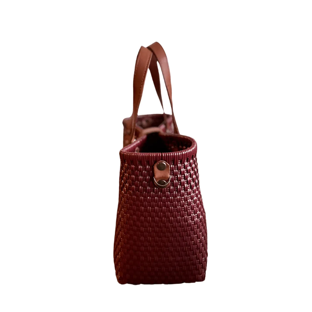 Leather Handles Tote - Maroon