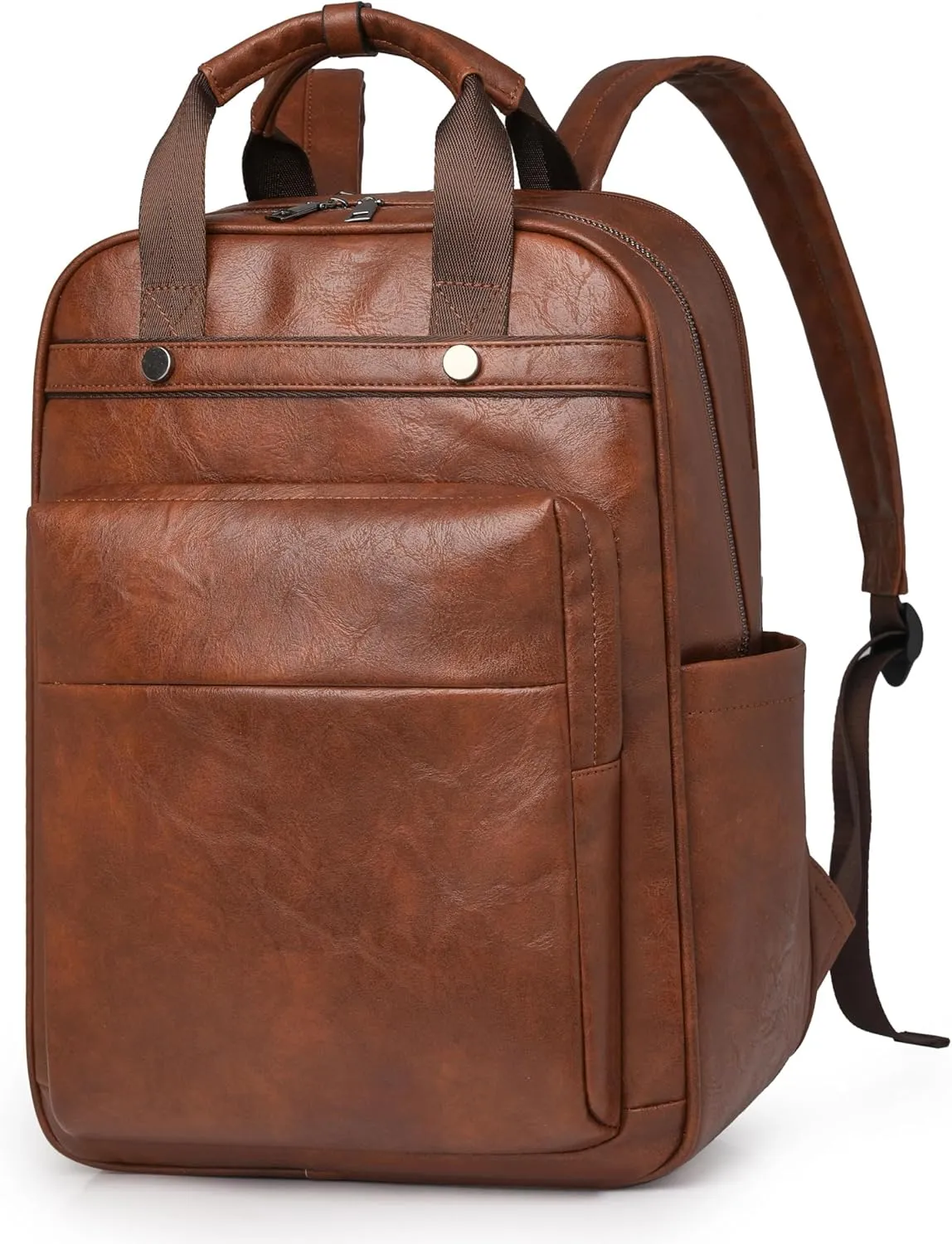 Leather Laptop Backpack for Women 15.6 Inch Work Travel Backpack Fashion College Business Computer Bag (Caramel)