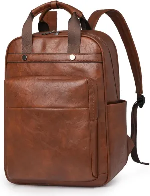 Leather Laptop Backpack for Women 15.6 Inch Work Travel Backpack Fashion College Business Computer Bag (Caramel)