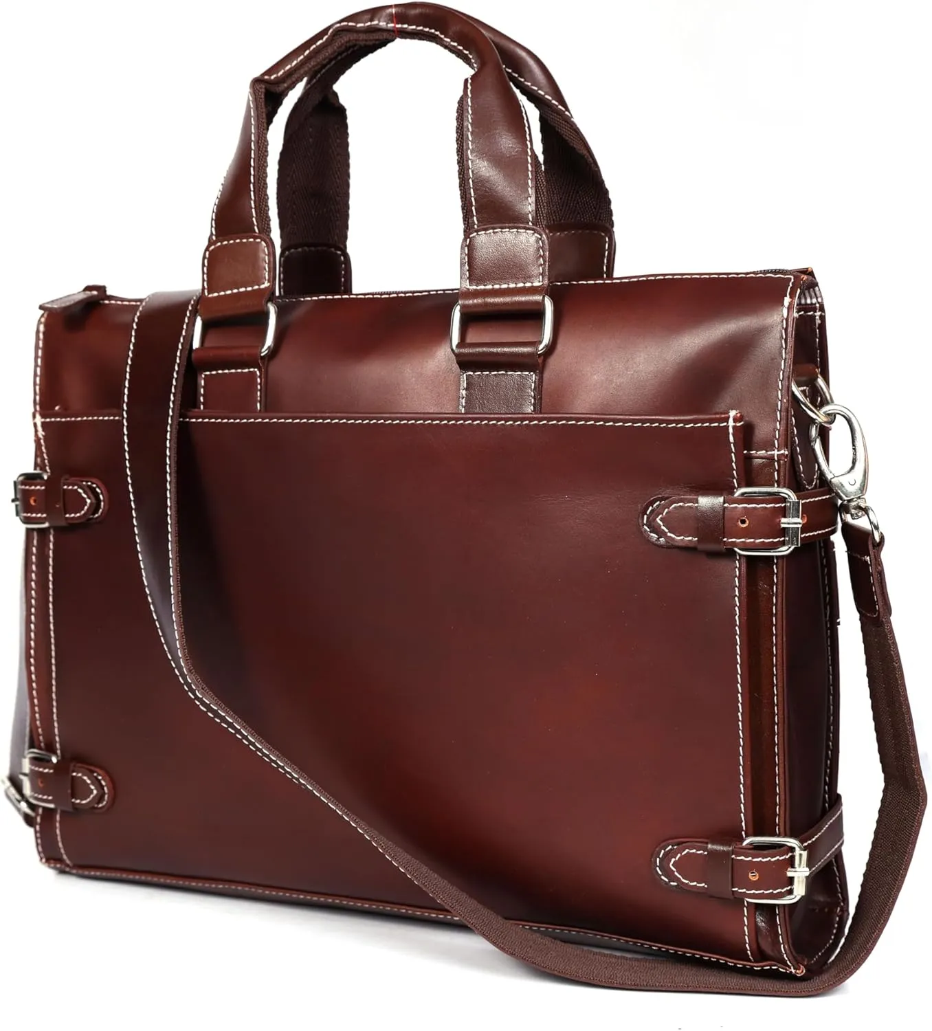 leather laptop briefcase bag for men, 3 Zipper Pockets, 2 inner Compartments, 16x12x4 inches.