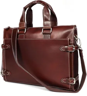 leather laptop briefcase bag for men, 3 Zipper Pockets, 2 inner Compartments, 16x12x4 inches.