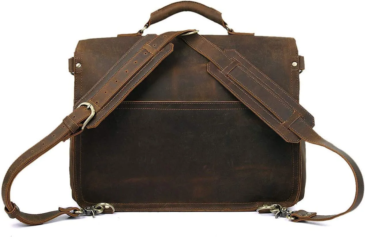 Leather Messenger Bag Casual Designer Travel Briefcase Business Messenger Bag Satchel with YKK Metal Zippers